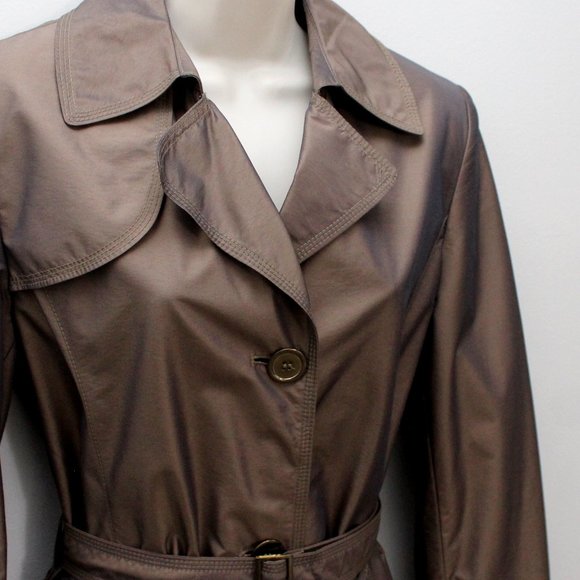 HOST PICK GALLERY Brown Iridescent Knee Length Lined Raincoat Women S NEW - Picture 2 of 6